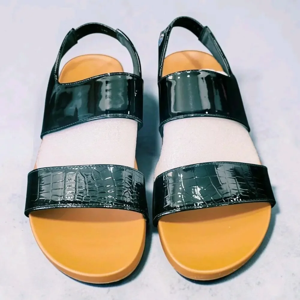 Fudynmalc Womens Orthopedic Sandals Size 40 US 9 Black Patent Croc Comfort NIB